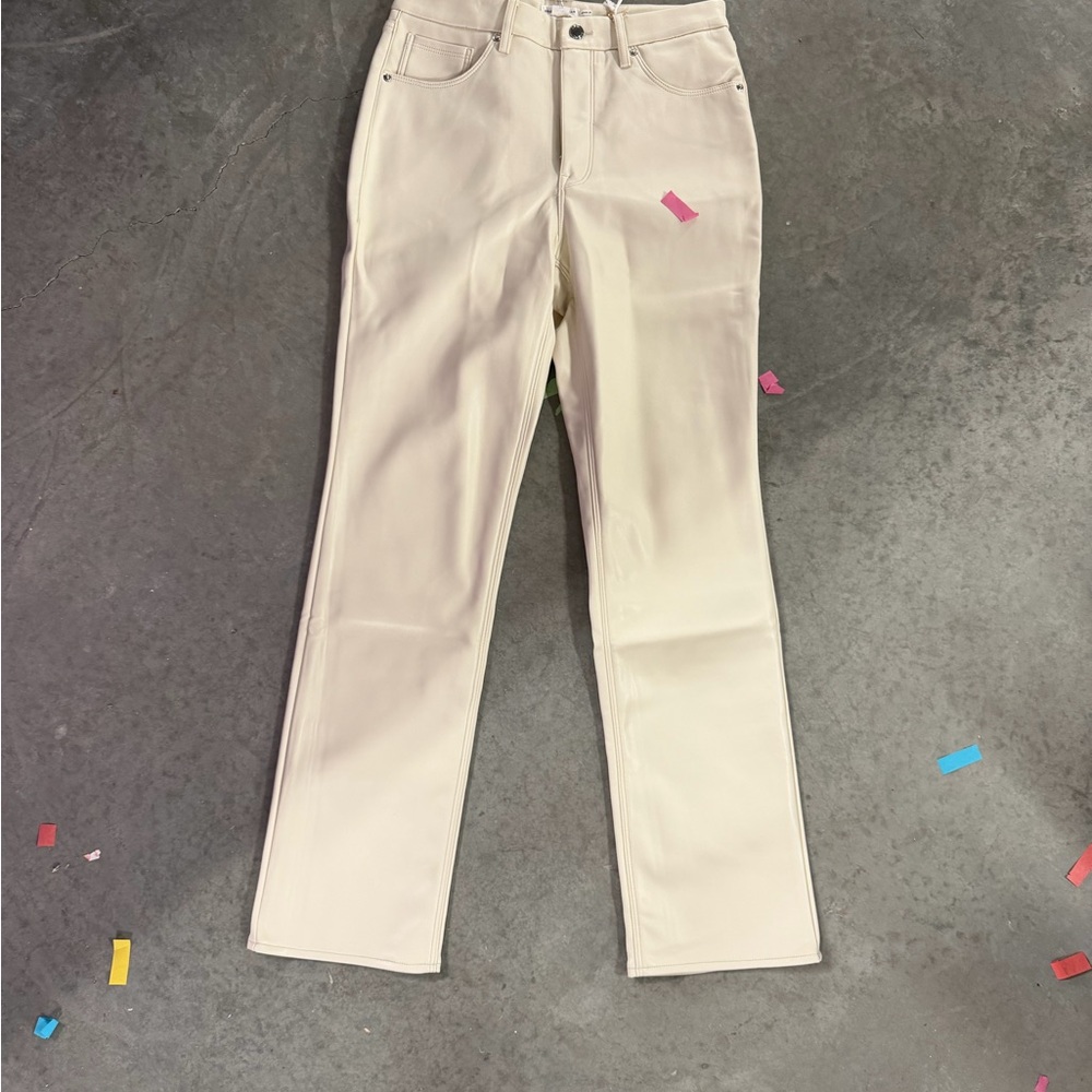 NWT Good American Straight Leg Cream leather pants